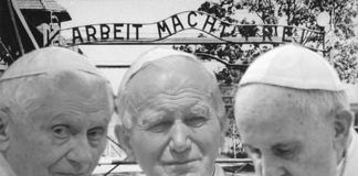 Juan Pablo II, Benedicto XVI y Francisco en Auschwitz y Birkenau